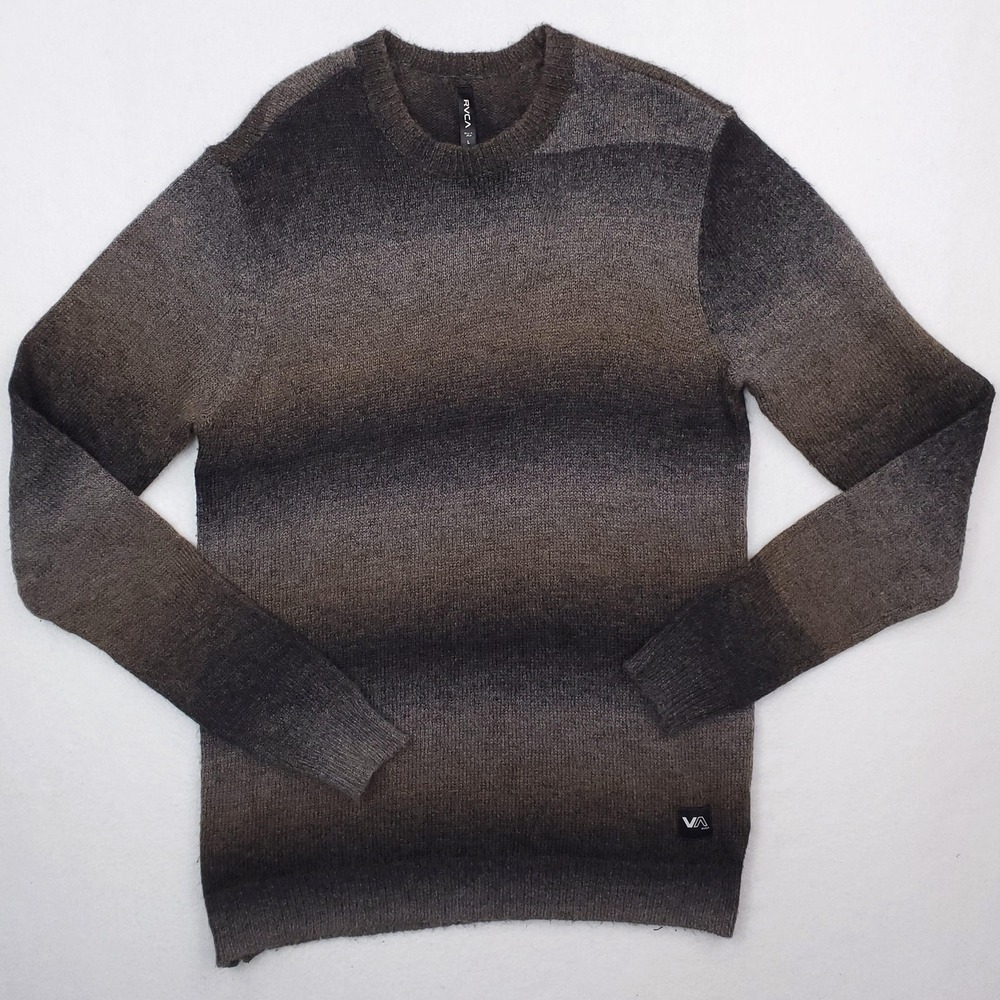 RVCA Sweater Mens Large Brown Gray Ombre Crewneck Side Zip Wool Blend Pullover